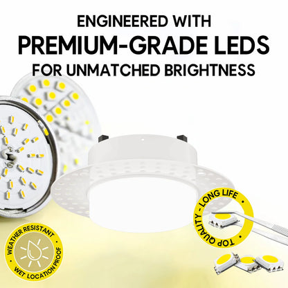 P-7365 4 Inch Trimless Round White Drop Lens, 15/20W, 1200/1700 Lumens, 5CCT Recessed Light