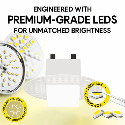 P-7366 3 Inch Trimless Square White Drop Lens, 10/15W, 700/1000 Lumens, 5CCT Recessed Light