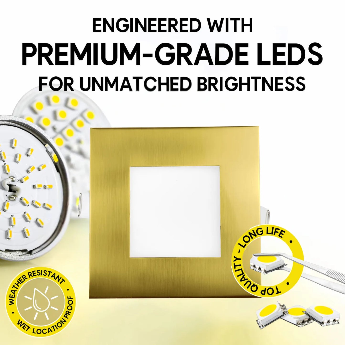 P-5880 4 Inch Square Brushed Brass 12W 1000 Lumens 5CCT Slim Ultra-Thin Light