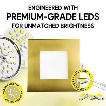 P-5880 4 Inch Square Brushed Brass 12W 1000 Lumens 5CCT Slim Ultra-Thin Light
