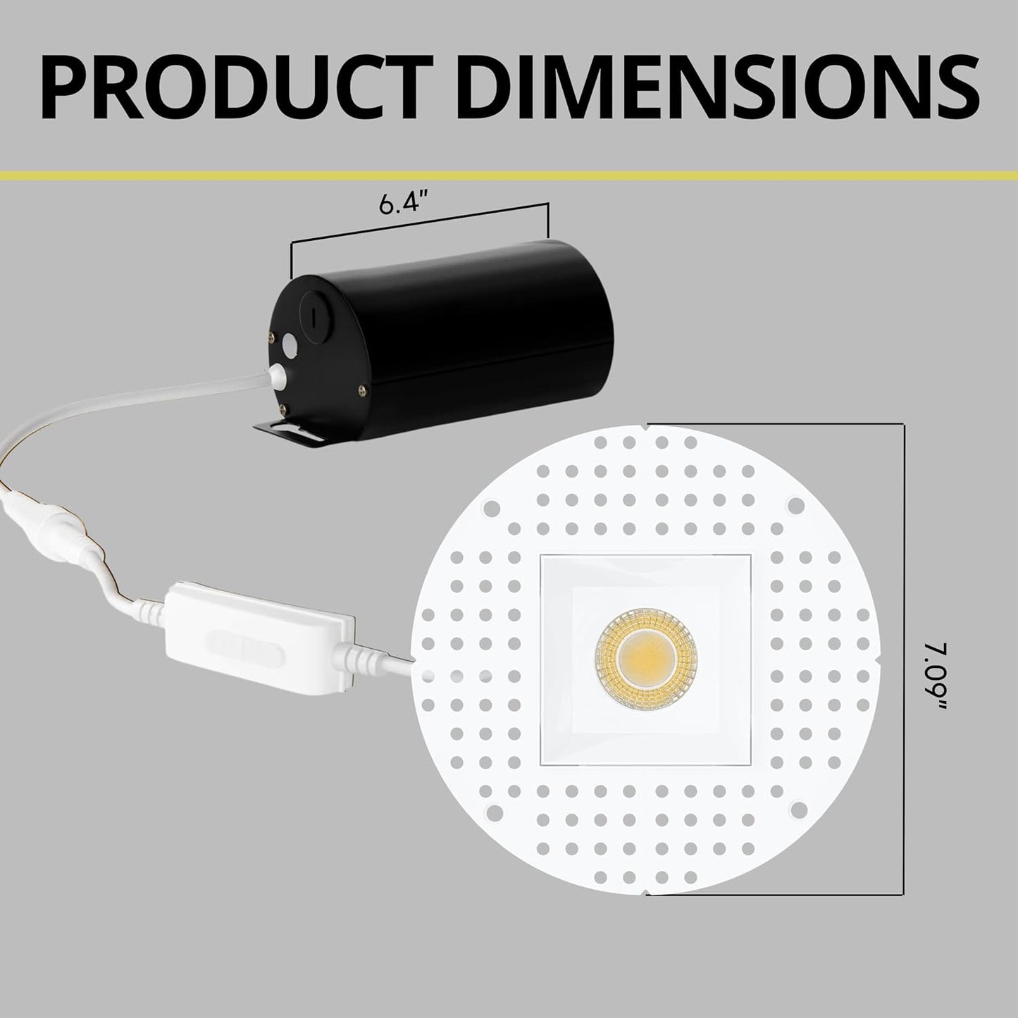 P-7435 3 inch Trimless Single Head Square White HO, 24W, 2100 Lumens, Non-IC, 5CCT Recessed Light