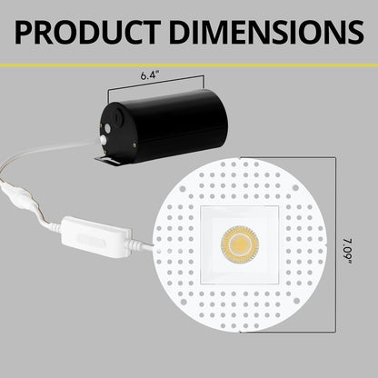 P-7435 3 inch Trimless Single Head Square White HO, 24W, 2100 Lumens, Non-IC, 5CCT Recessed Light