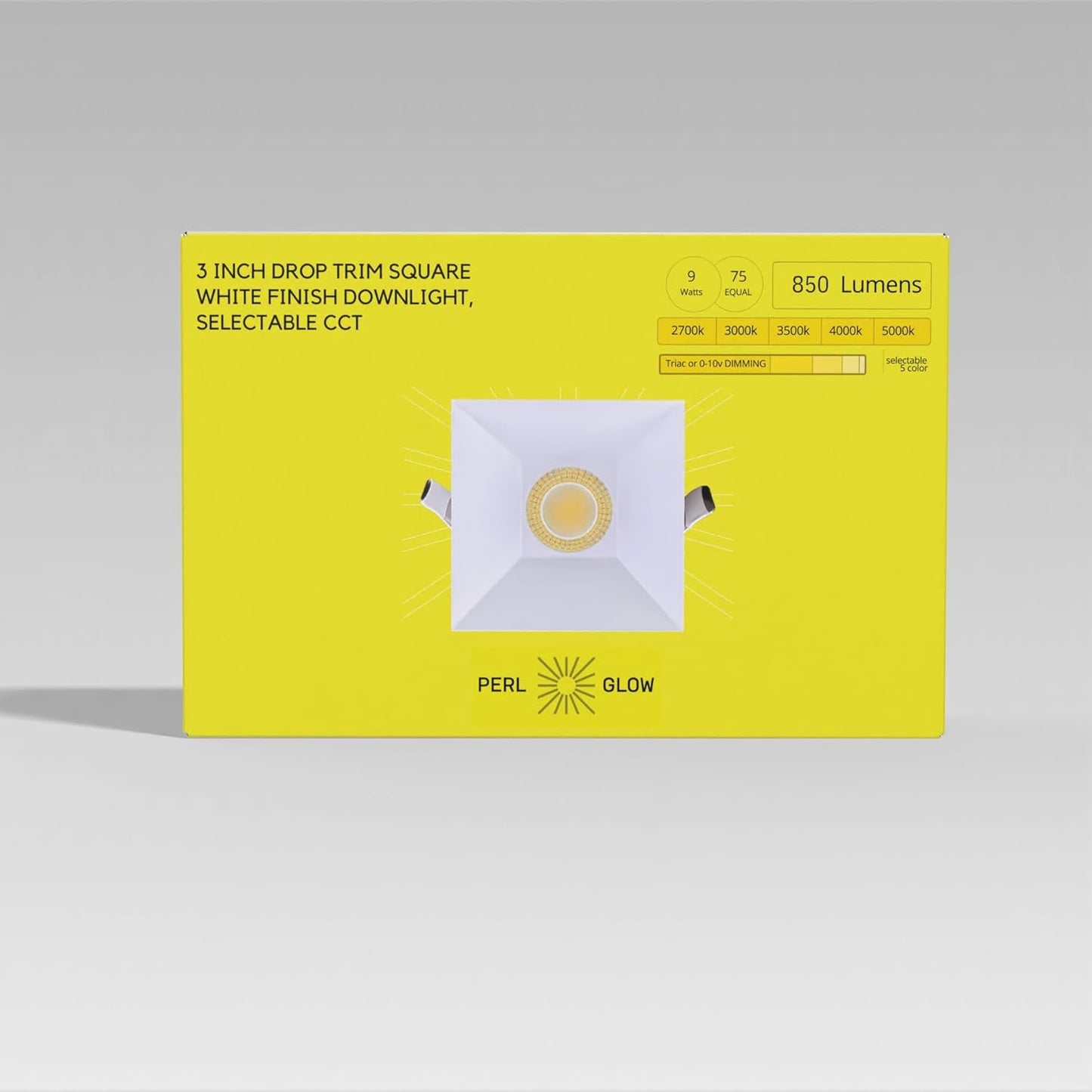 P-6936 3 inch Drop Trim Square White Downlight Luminaire 9W=75W, 850 Lumens, 5CCT