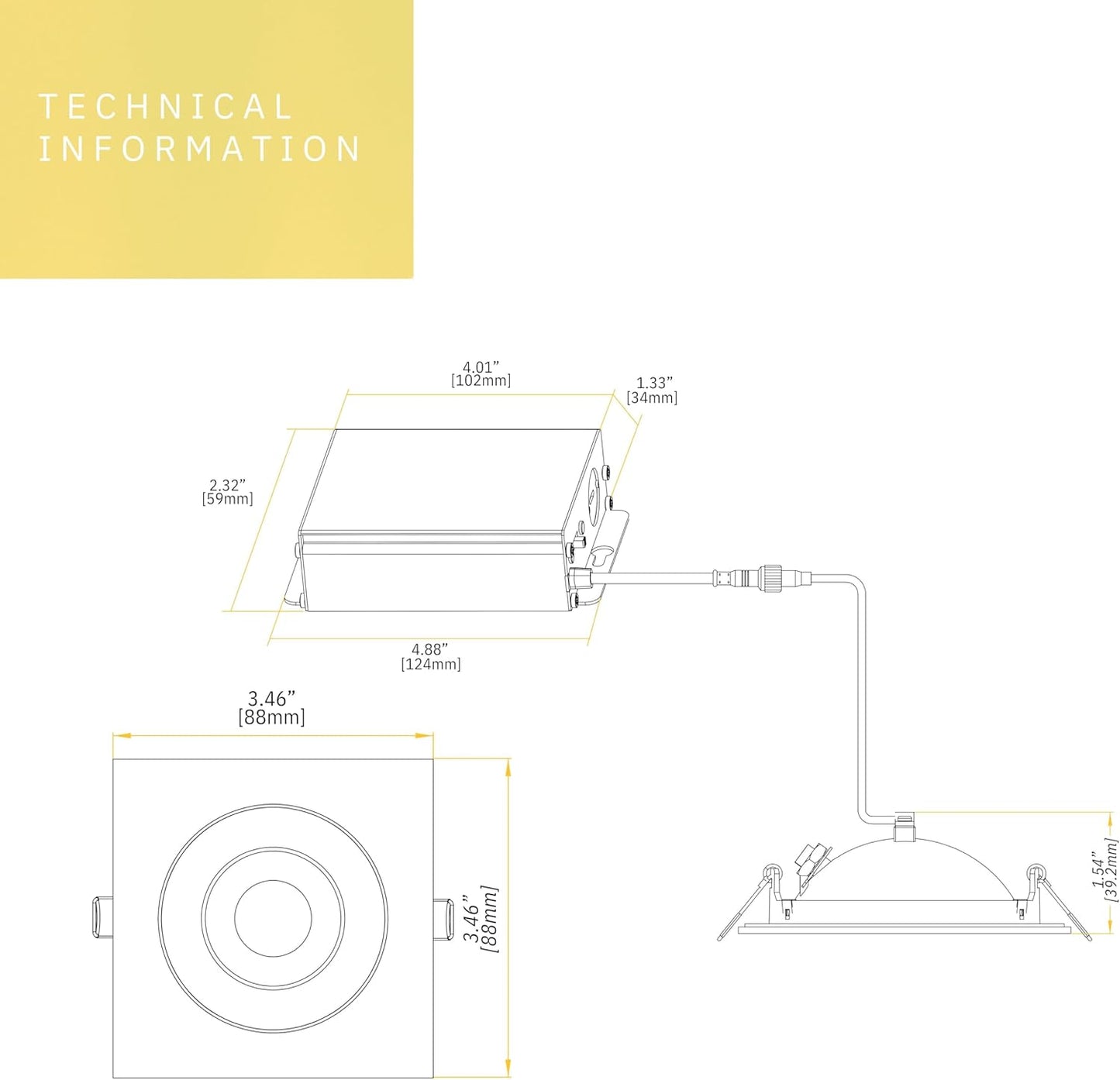 P-6541 3 Inch Gimbal Square, White Finish 8 Watts, 700 Lumens 5CCT Recessed Light