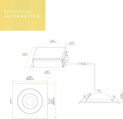 P-6541 3 Inch Gimbal Square, White Finish 8 Watts, 700 Lumens 5CCT Recessed Light