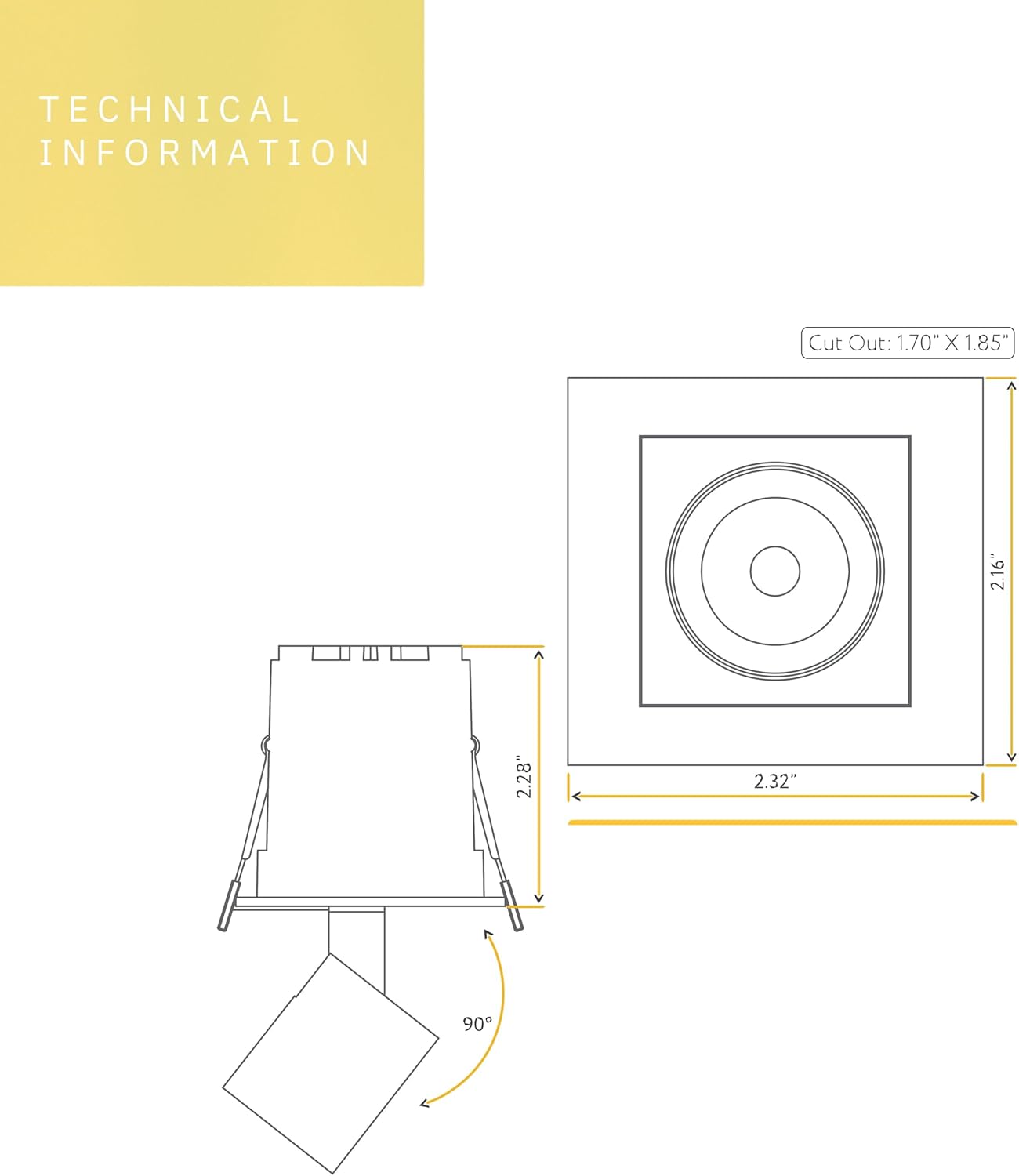 P-6636 2 Inch Retractable Square, Black Finish 3 Watts, 170 Lumens 5CCT Recessed Light
