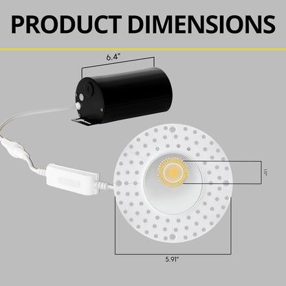 P-7551 3 inch Trimless Round Wall-Wash White, 8W, 800 Lumens, 5CCT Recessed Light