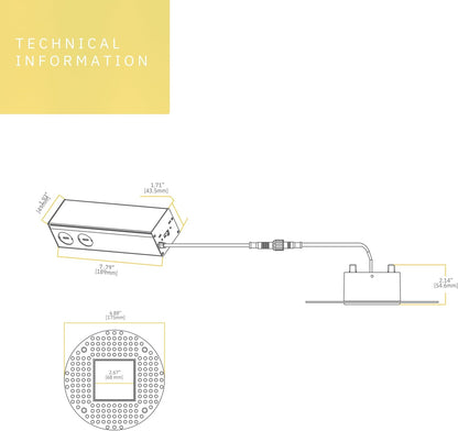 P-6593 4 Inch Trimless Slim Square, White Finish 20 Watts, 1700 Lumens 5CCT Recessed Light