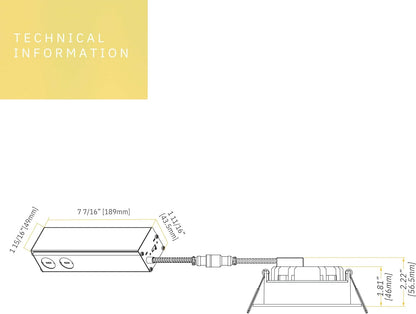 P-6407 4 Inch Slim Square Black Finish 20W-15W=200W-125W, 2000-1400 Lumens 5CCT Recessed Light