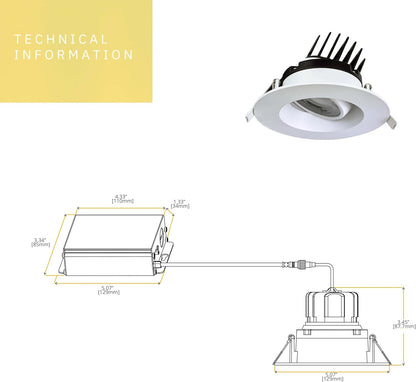 P-6392 3.5 Inch Regress Gimbal Round White 14W=125W, 1400 Lumens 5CCT Recessed Light