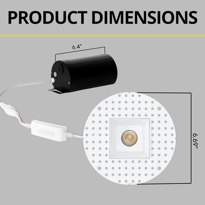 P-7408 2 inch Trimless Single Head Square White HO, 14/20W, 1200/1700 Lumens, 5CCT Recessed Light