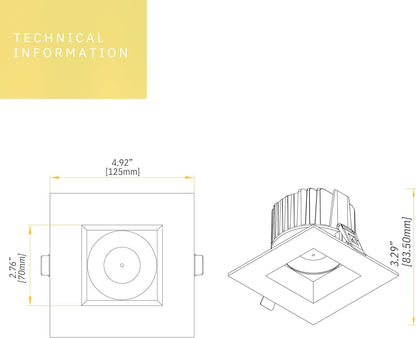 P-6453 4 Inch Square, White Finish 15 Watts, 1550 Lumens 5CCT Recessed Light