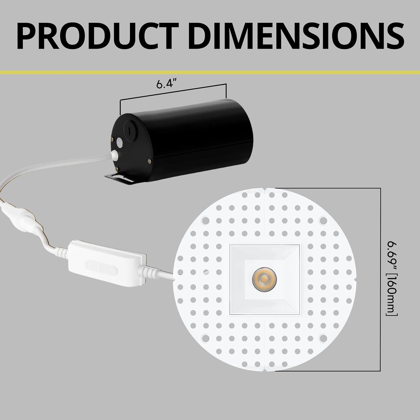 P-7390 2 inch Trimless Single Head Square White, 8W, 700 Lumens, 5CCT Recessed Light