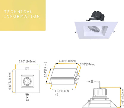 P-6394 3.5 Inch Regress Gimbal Square White 14W=125W, 1400 Lumens 5CCT Recessed Light
