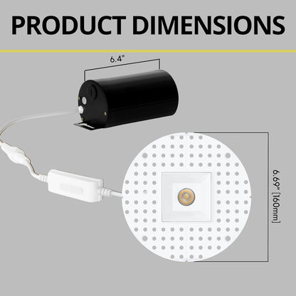 P-7399 2 inch Trimless Single Head Square White HO, 8/14W, 750/1200 Lumens, 5CCT Recessed Light