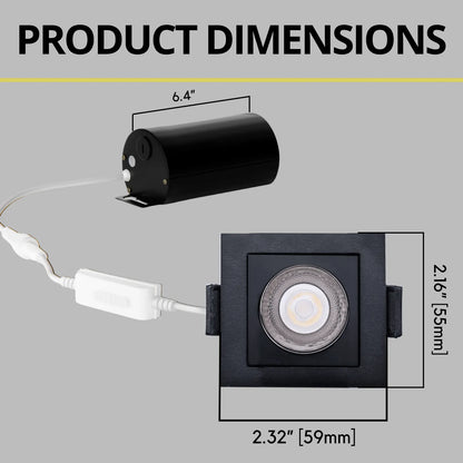 P-7261 2 Inch Single Head Square Black 3W, 200 Lumens, 5CCT Recessed Light