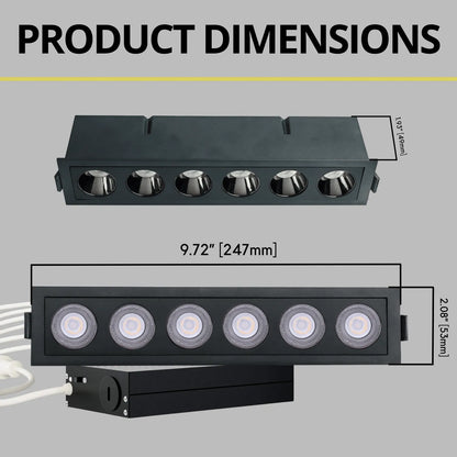 P-7263 2 Inch 6 Head Black Finish, 18W, 1200 Lumens, 5CCT Recessed Light