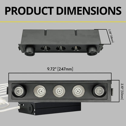 P-7267 2 Inch 5 Head Retractable Black Finish 15W, 1000 Lumens, 5CCT Recessed Light