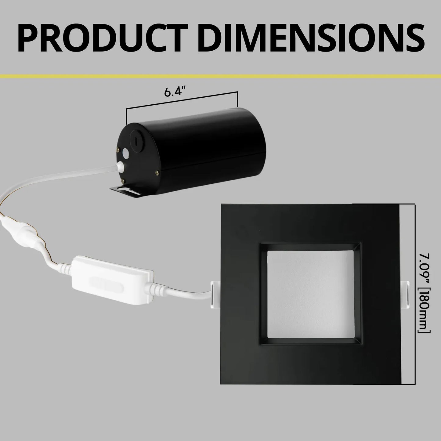 P-7271 6 Inch Square Black Finish 10/18/28W, 950/1750/2700 Lumens, 5CCT Slim Light