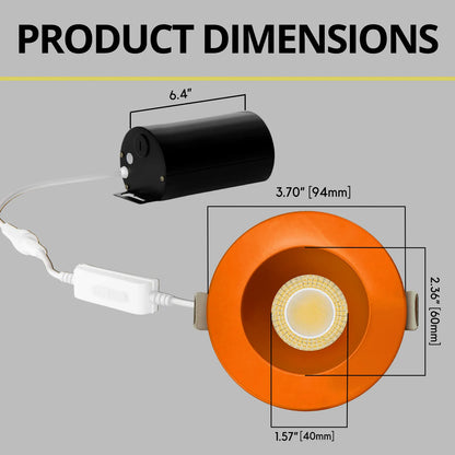 P-7285 3 Inch Round Orange Finish HO, 24W, 2100 Lumens, Non-IC, 5CCT Recessed Light