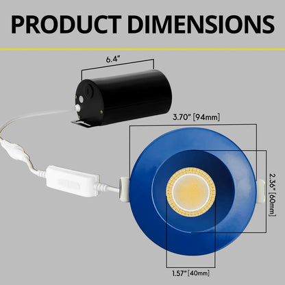 P-7288 3 Inch Round Blue Finish HO, 24W, 2100 Lumens, Non-IC, 5CCT Recessed Light