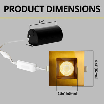P-7168 3.5 Inch Square Brushed Brass HO 18-30W, 1700-2700 Lumens 5CCT Recessed Light