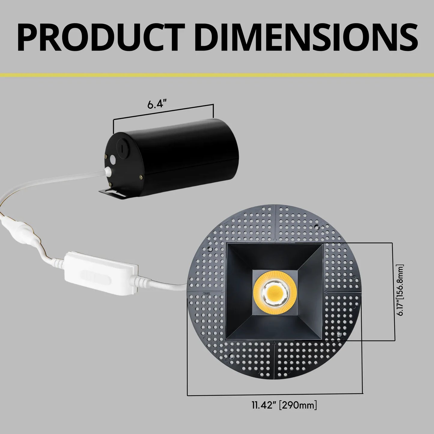 P-7324 6 Inch Trimless Square Black, 40-82W, 3800-7200 Lumens, 5CCT Recessed Light