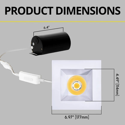 P-7333 6 Inch Square White 40-82W, 3800-7200 Lumens, 5CCT Recessed Light
