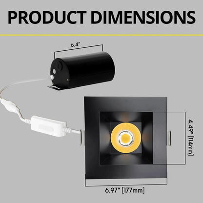 P-7334 6 Inch Square Black 40-82W, 3800-7200 Lumens, 5CCT Recessed Light