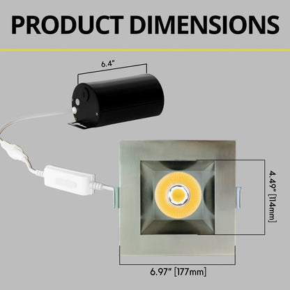 P-7336 6 Inch Square Brushed Nickel 40-82W, 3800-7200 Lumens, 5CCT Recessed Light