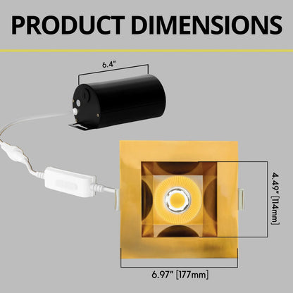 P-7337 6 Inch Square Brushed Brass 40-82W, 3800-7200 Lumens, 5CCT Recessed Light