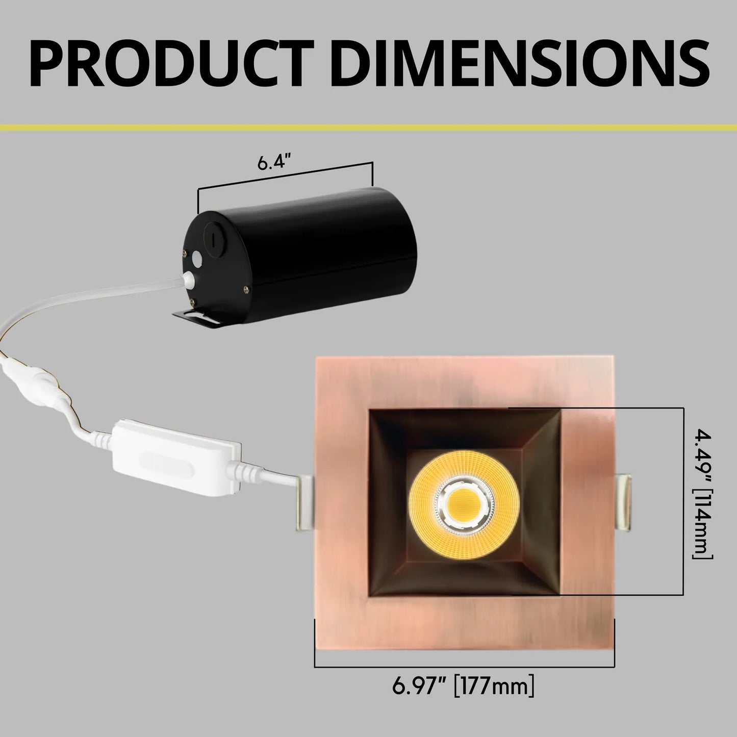 P-7338 6 Inch Square Brushed Copper 40-82W, 3800-7200 Lumens, 5CCT Recessed Light