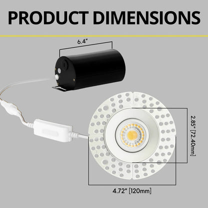 P-7340 2 Inch Trimless Round White 8W, 800 Lumens, 5CCT Gimbal Light