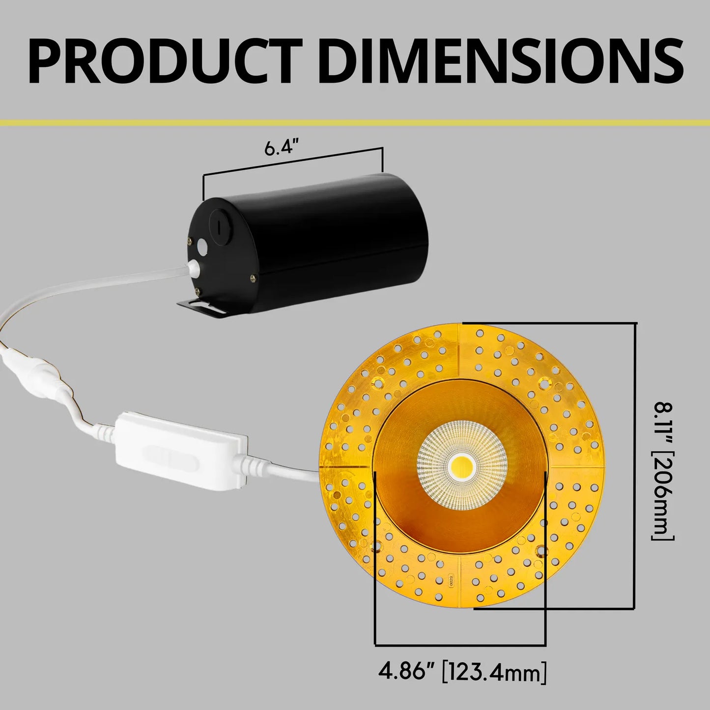 P-7233 5 Inch Trimless Round Brushed Brass 23-50W, 2200-5000 Lumens, 5CCT Recessed Light
