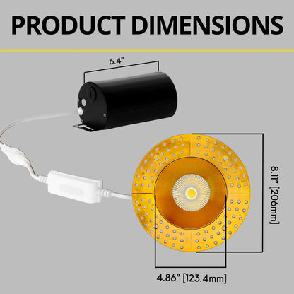 P-7233 5 Inch Trimless Round Brushed Brass 23-50W, 2200-5000 Lumens, 5CCT Recessed Light