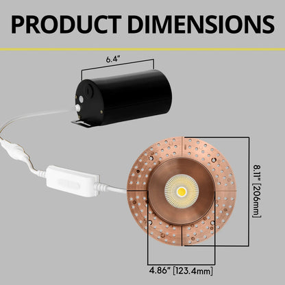 P-7234 5 Inch Trimless Round Brushed Copper 23-50W, 2200-5000 Lumens, 5CCT Recessed Light