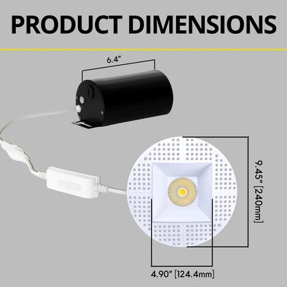 P-7235 5 Inch Trimless Square White 23-50W, 2200-5000 Lumens, 5CCT Recessed Light