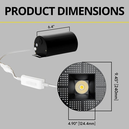 P-7236 5 Inch Trimless Square Black 23-50W, 2200-5000 Lumens, 5CCT Recessed Light