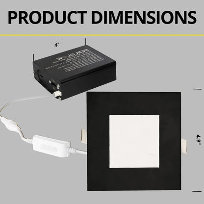 P-5155 4 Inch Square Black 12W 1000 Lumens 5CCT Slim Ultra-Thin light