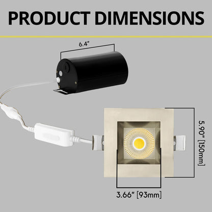 P-7252 5 Inch Square Brushed Nickel 23-50W, 2200-5000 Lumens, 5CCT Recessed Light