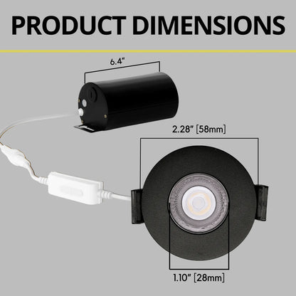 P-7257 2 Inch Single Head Round Black 3W, 200 Lumens, 5CCT Recessed Light