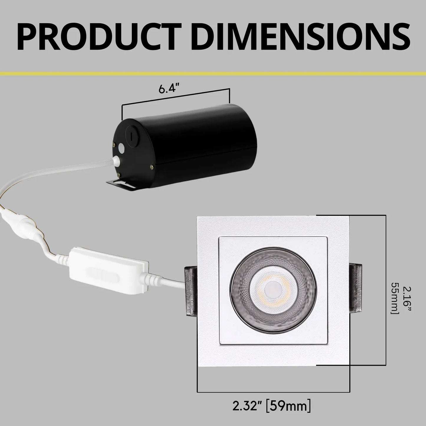 P-7258 2 Inch Single Head Square White 3W, 200 Lumens, 5CCT Recessed Light