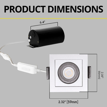 P-7258 2 Inch Single Head Square White 3W, 200 Lumens, 5CCT Recessed Light