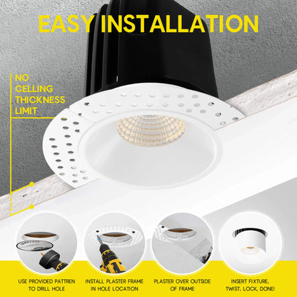 P-6502 1.5 Inch Trimless Round, White Finish 7 Watts, 600 Lumens 5CCT Recessed Light