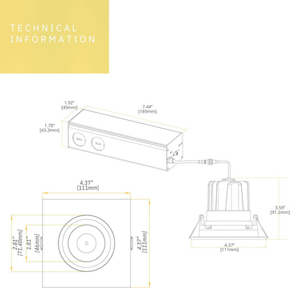 P-6489 3.5 Inch Gimbal Square, White Finish 20 Watts, 1850 Lumens 5CCT Recessed Light