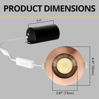 P-7134 3.5 inch Round Brushed Copper 15-9W, 1400-900 Lumens 5CCT Recessed Light