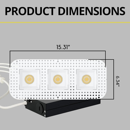 P-7419 3 inch Trimless 3 Head Square White 27W, 2550 Lumens, 5CCT Recessed Light