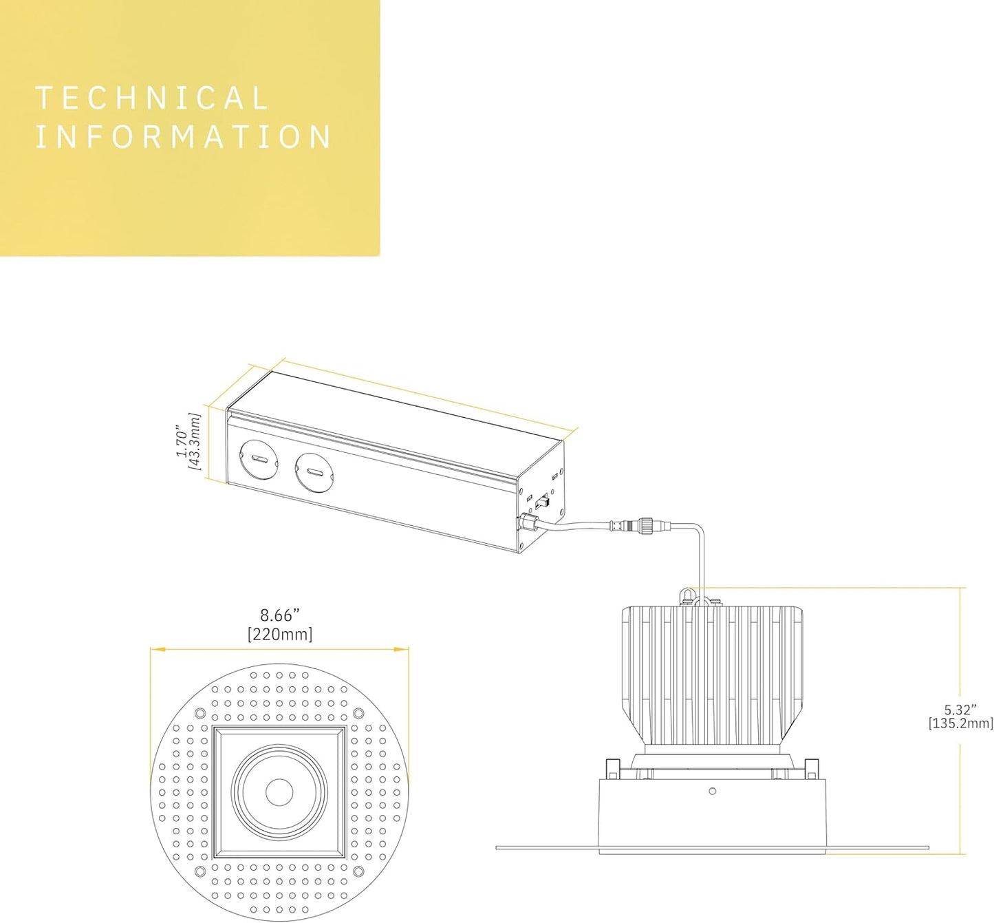 P-6594 4 Inch Trimless Gimbal Square, White Finish 20 Watts, 1800 Lumens 5CCT Recessed Light