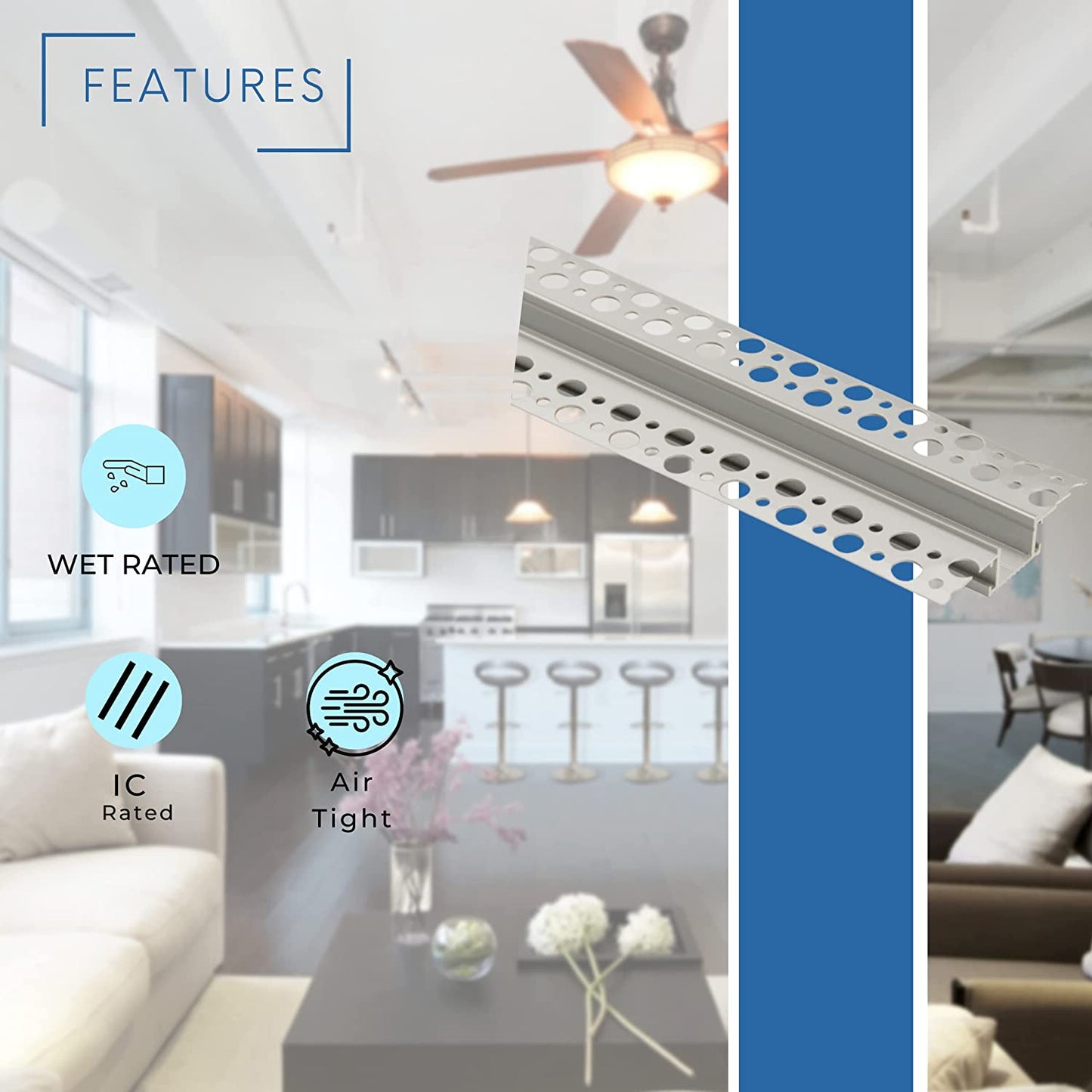 P-5274 8ft Trimless LED Recessed Aluminum Channel, Many Connector Options Available