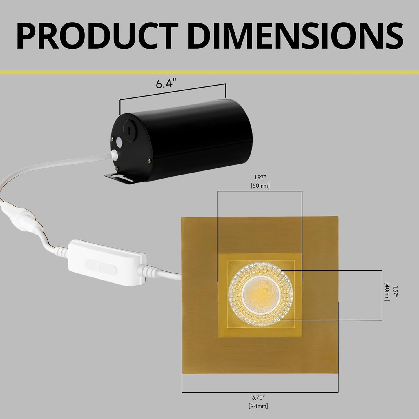 P-7532 3 inch Square Brushed Brass, 8W, 800 Lumens, 5CCT Recessed Light